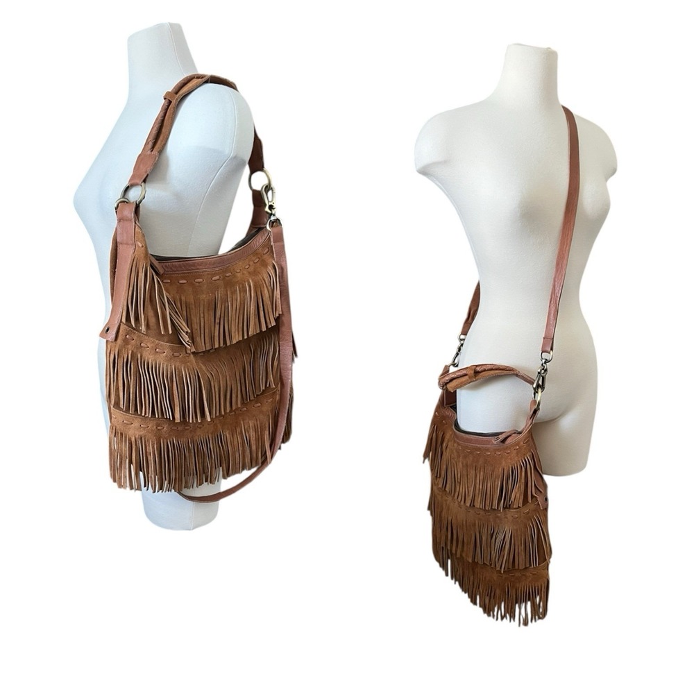 True Religion Penelope Shoulder Bag Fringes Suede Leather Cowgirl Hippie Boho